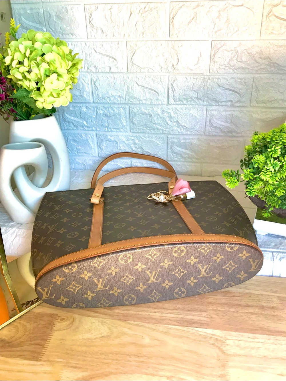 Louis Vuitton Brown Monogram Canvas Tote with Tan Leather Straps - Picture 6 of 14